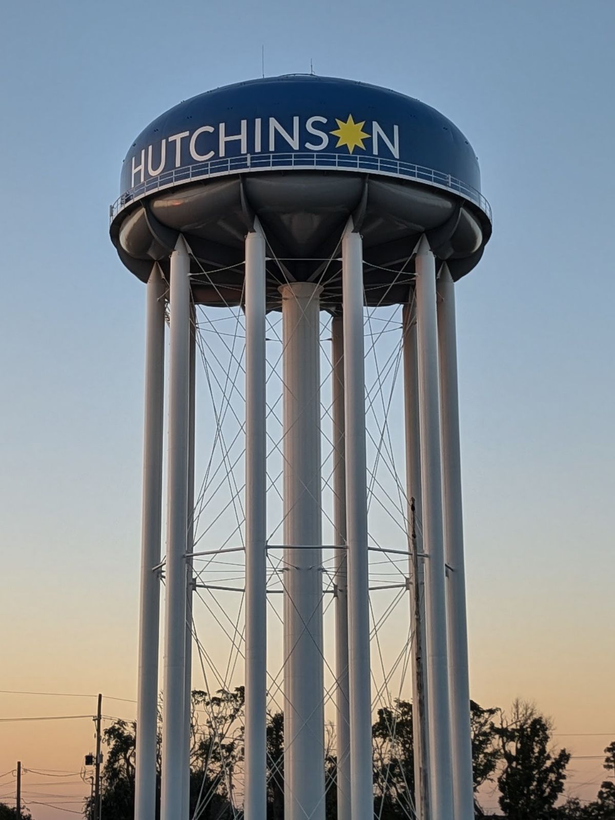 The Hutchinson, Kansas water tower at dusk